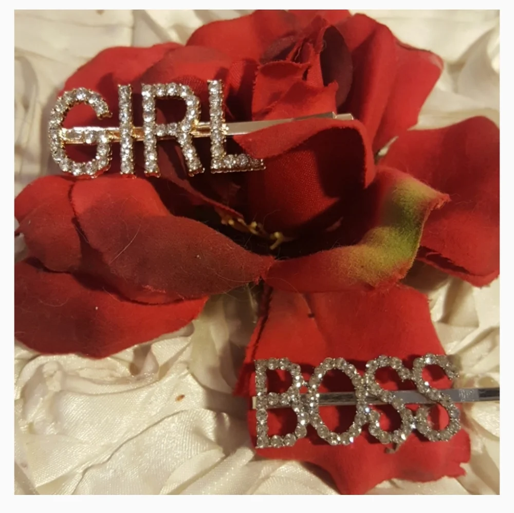 Rhinestone GIRL & BOSS Hair Clips Statement Barrettes